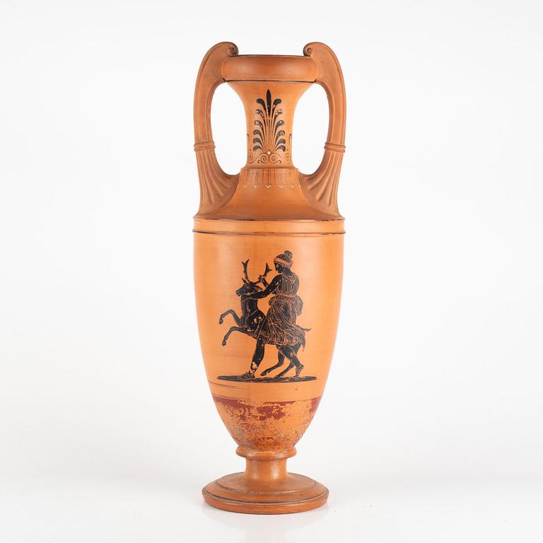 An amphora, terracotta  by Lauritz Hjorth, Bornholm, probably 1860s.