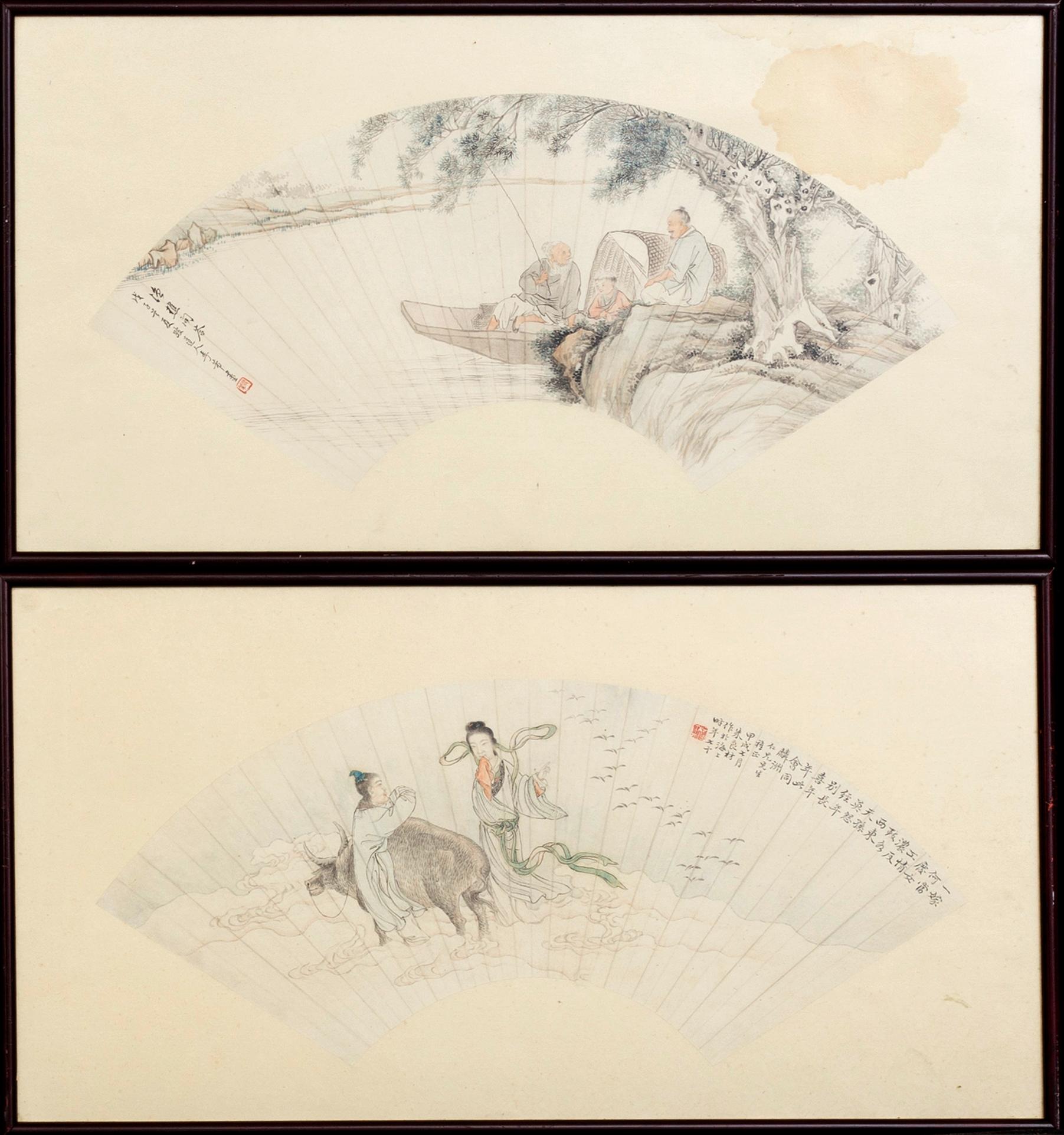 Two fan paintings by unknown artist, late Qing dynasty, circa 1900.