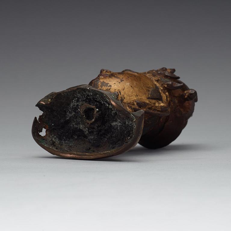 A bronze head of a guardian king, Ming dynasty (1368-1644).