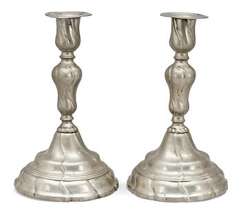 A pair of Rococo pewter candlesticks by Gudmund Östling 1786.