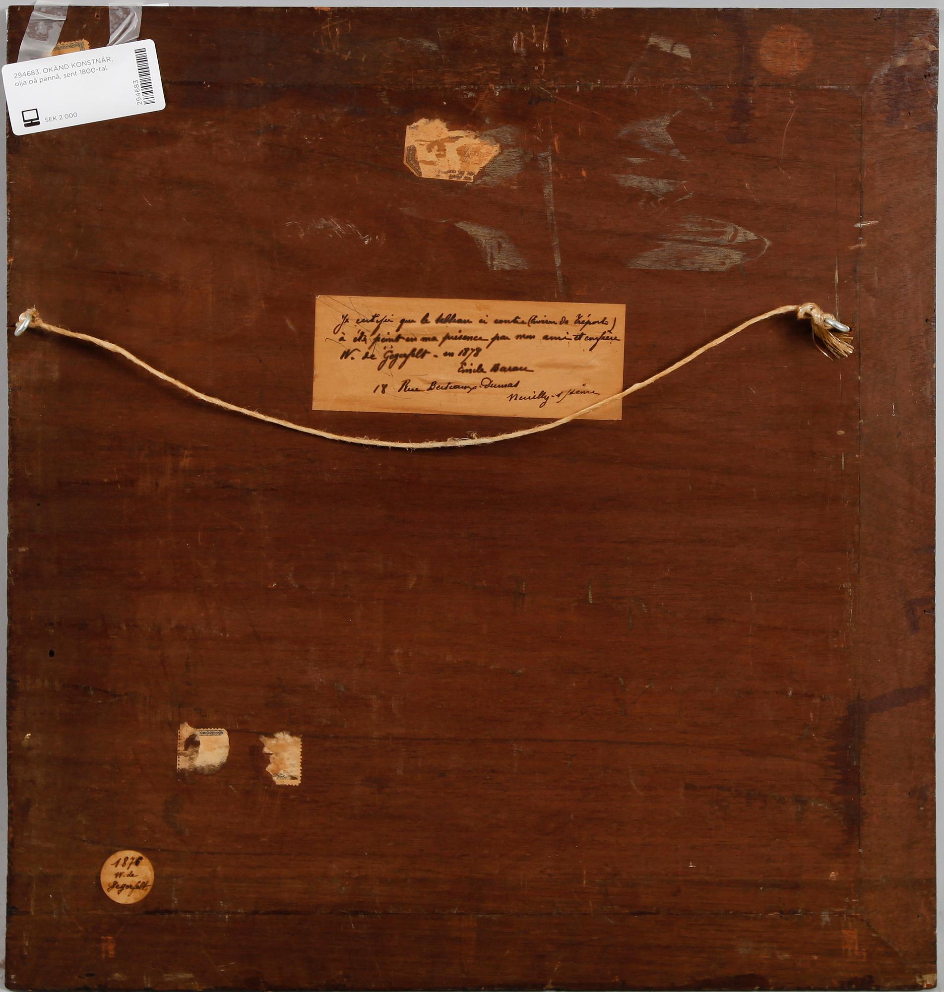 OKÄND KONSTNÄR, olja på pannå, sent 1800-tal.