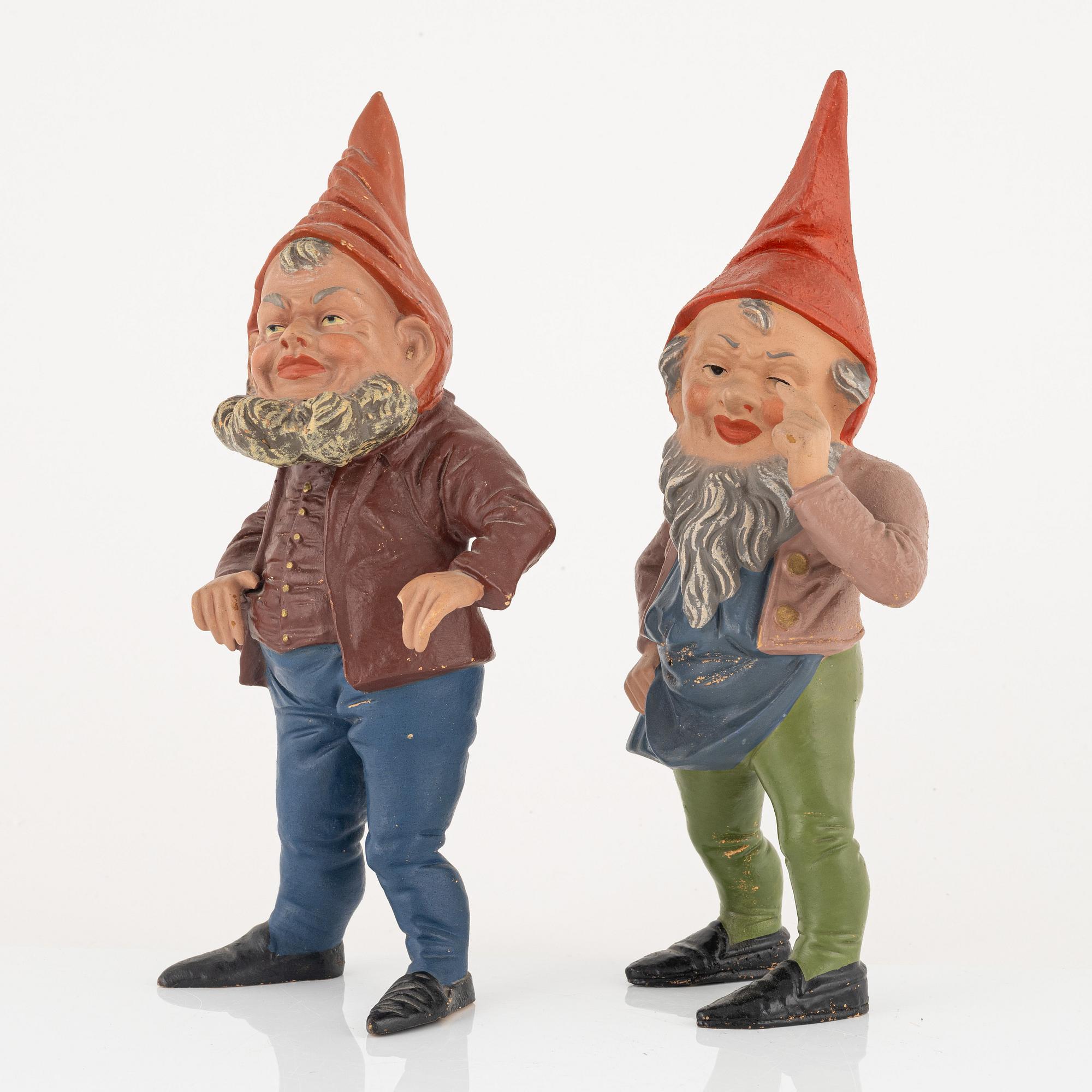 A pair of garden gnomes, mid-20th century.
