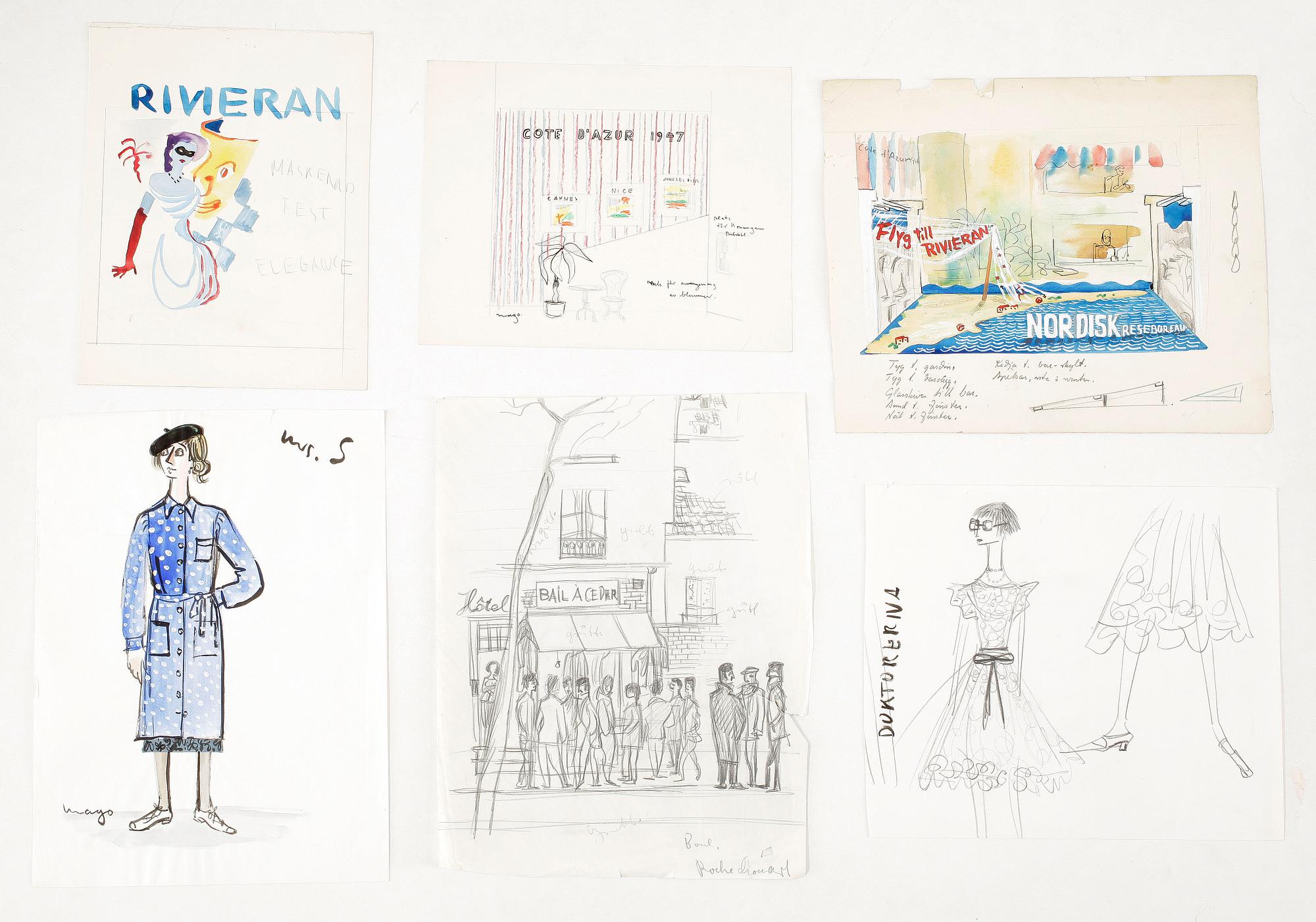 MAX GOLDSTEIN (MAGO), ca 50 st, skisser och teckningar, delvis signerade och daterade.