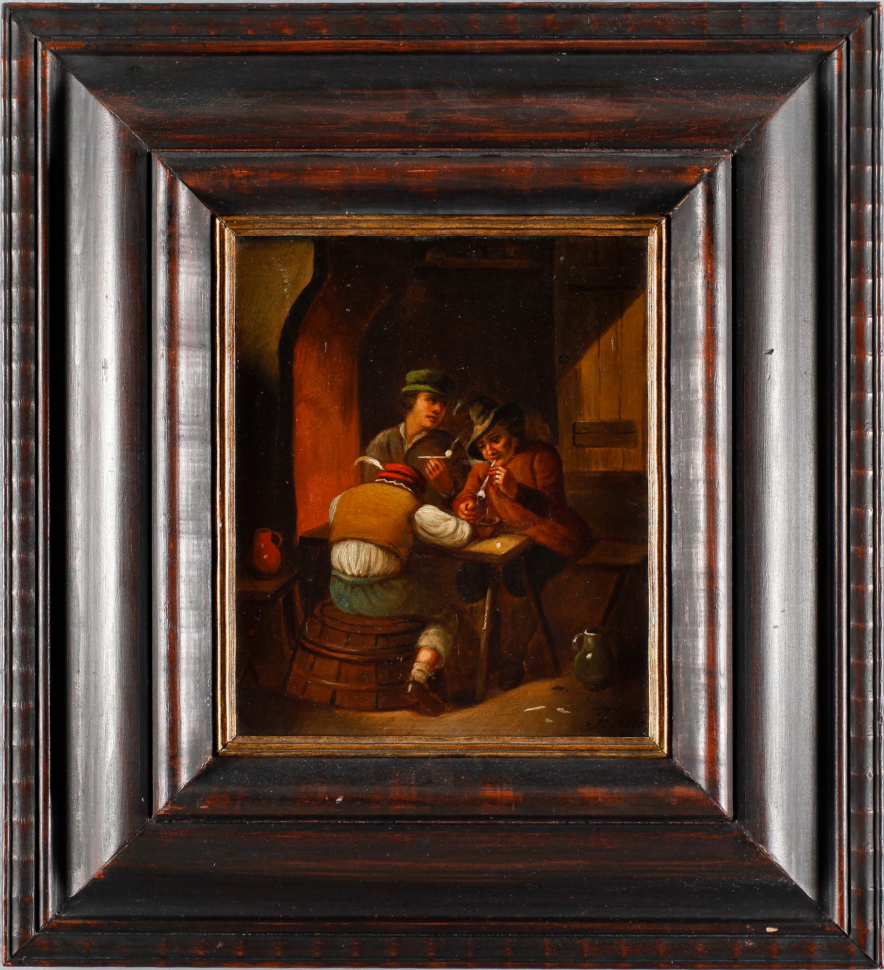 OKÄND KONSTNÄR, olja på plåt, otydligt signerad, 1800-tal.