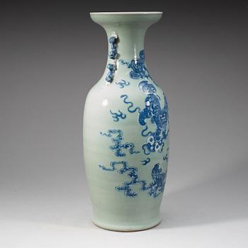 A Chinese underglaze blue and celadon vase, early 20th Century.