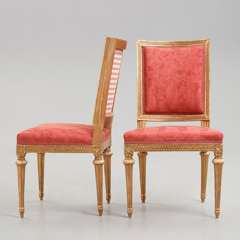 A pair of Gustavian late 18th century chairs by av Erik Öhrmark (master in Stockholm 1777-1814).