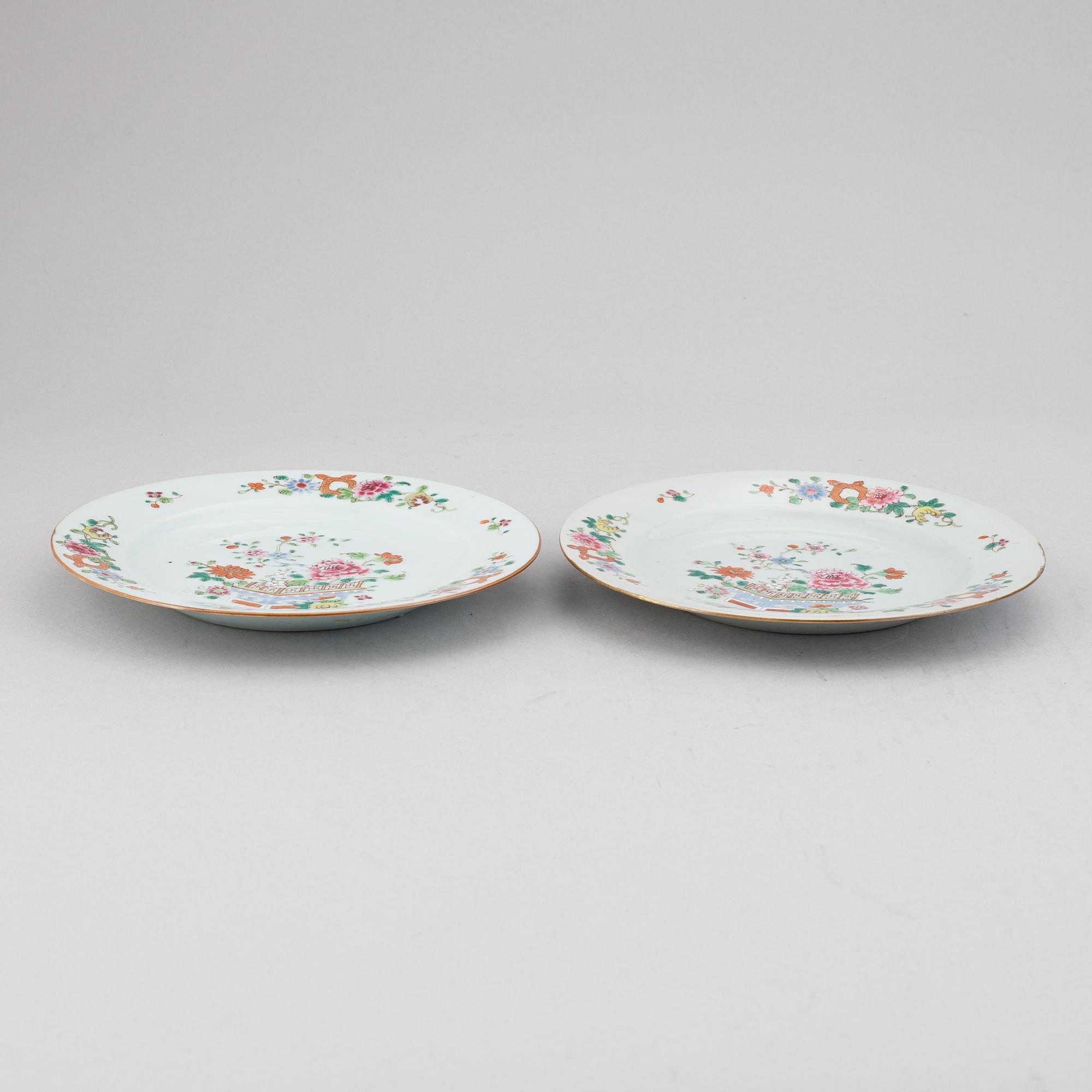 Eight famille rose export porcelain plates, Qing dynasty, Qianlong (1736-95).