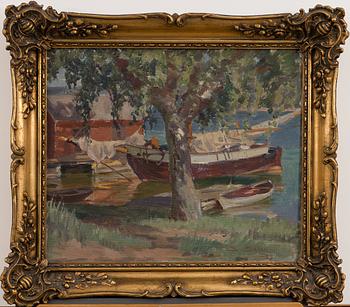SANTERI SALOKIVI, BOATS BY THE SHORE.