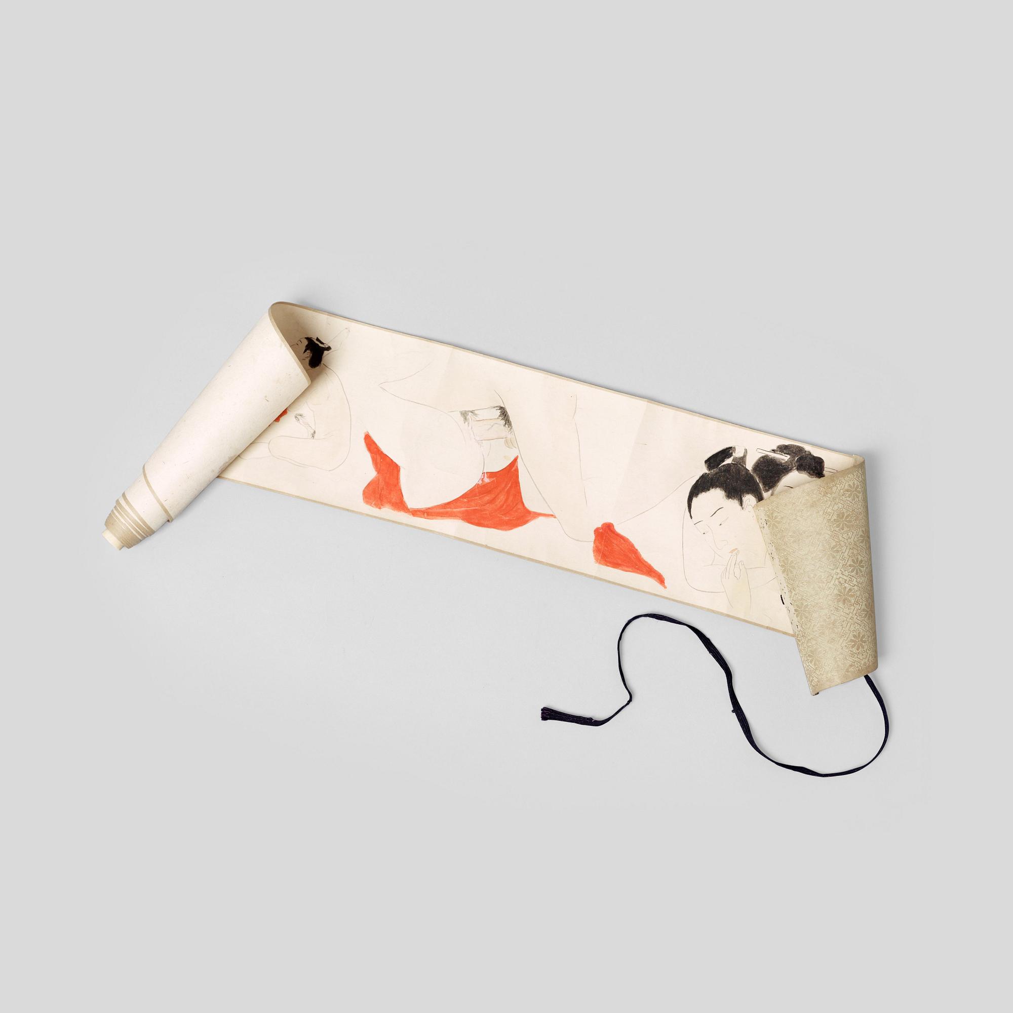 RULLMÅLNING, Shunga, "Kimono Sleeve", Japan, troligen tidigt 1900-tal.
