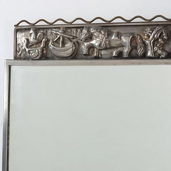 Nils Fougstedt, a pewter framed wall mirror, Svenskt Tenn, Stockholm 1925.