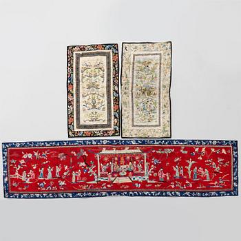 Three Chinese  textiles, early 20th century and mid 19th century.