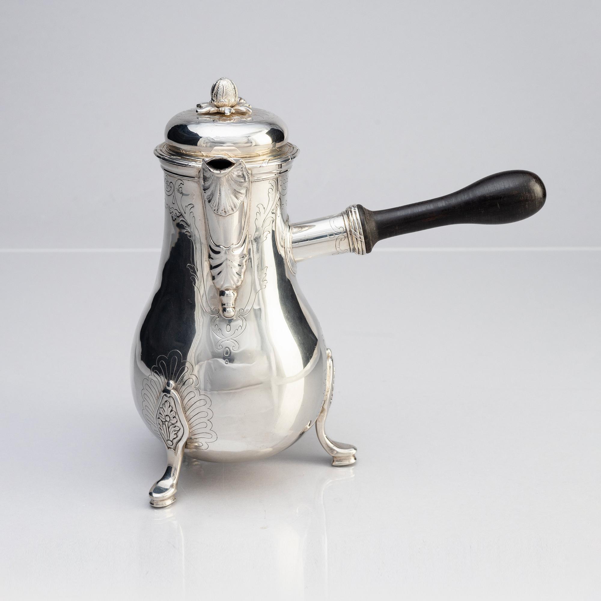 Christopher Jonsen d.ä., kaffekanna, silver, Köpenhamn 1771. Rokoko.