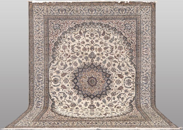 A Nain part silk carpet, 407 x 304 cm.