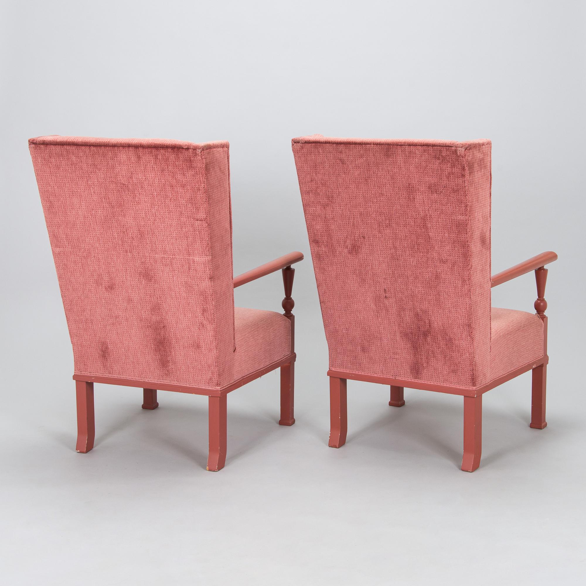 Evert Toivonen, fåtöljer, ett par, tillverkare Möbelfabrik T. Karvanen, Kuopio Finland 1930-tal.