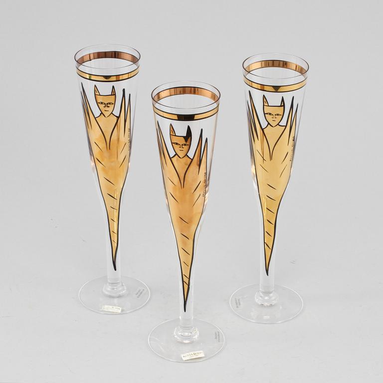 CHAMPAGNESTRUTAR, 3 st, glas, "Goldie", Ulrica Hydman Vallien, Kosta Boda, 1900-talets andra hälft.