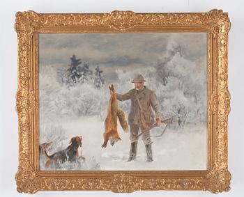 Bruno Liljefors, Hunter with hounds and fox.
