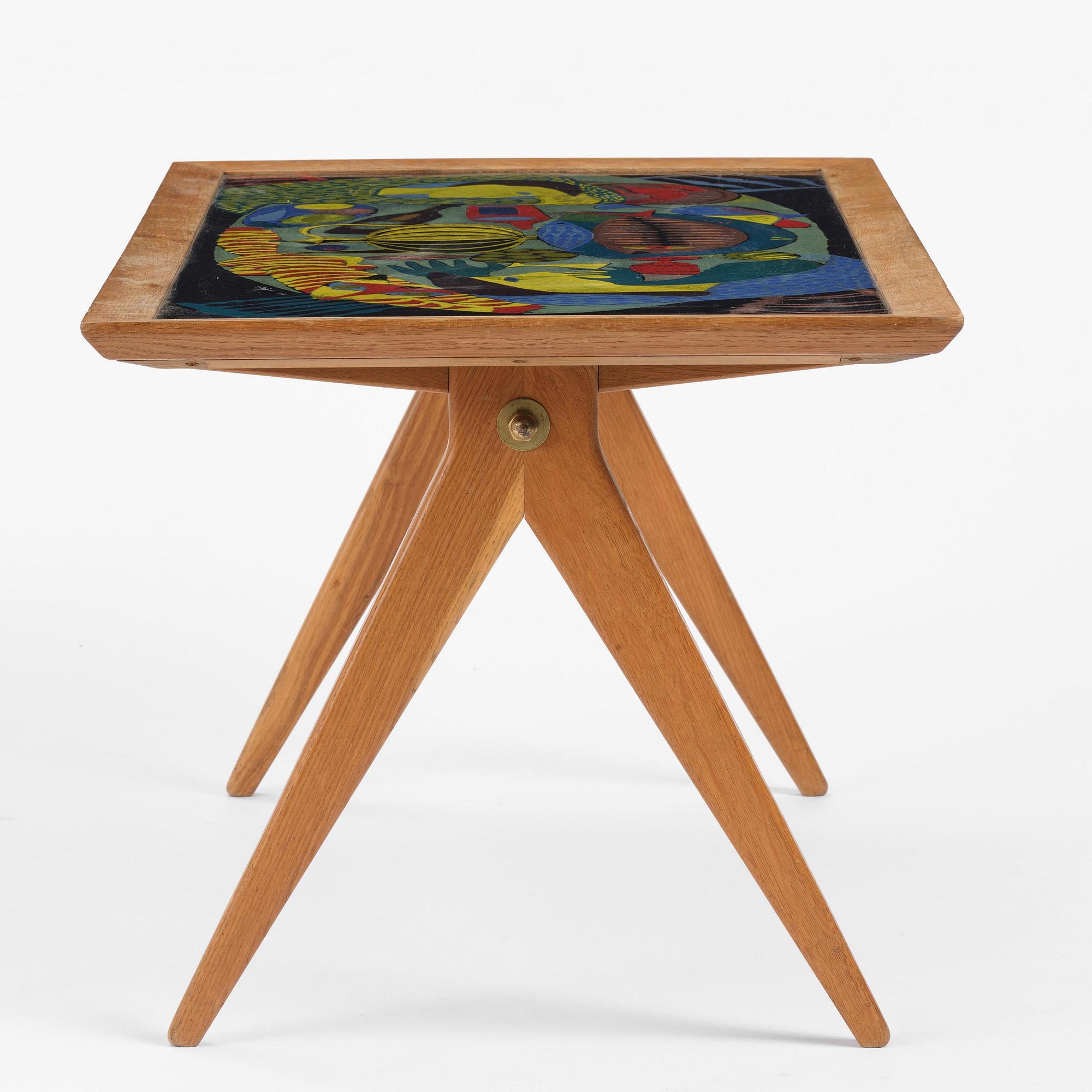 Stig Lindberg, & David Rosén, a coffee table from the Triva series, Gustavsberg, with base by Nordiska Kompaniet, 1952.
