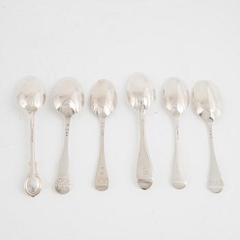 Skedar, 11 st, silver, bl.a. Gottfried Dubois, Stockholm 1743.