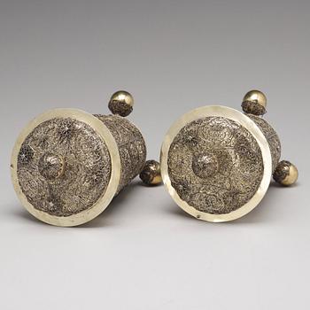 A pair of Swedish 17th century filigree and parcel-gilt silver beakers and covers, mark Rudolf Wittkopf, Stockholm 1698.