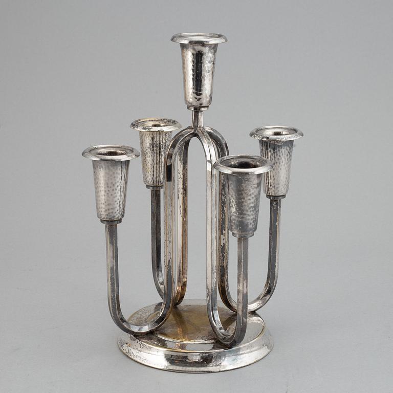A silver plated candelabrum, early 20th Century.