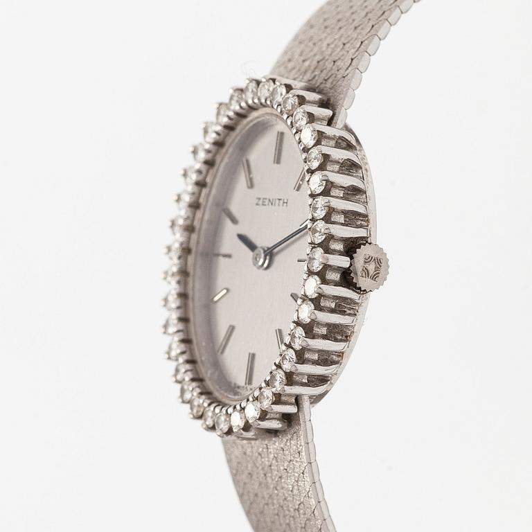 Zenith, armbandsur, 28 x 12 mm, briljantslipade diamanter, 18K vitguld, manuell, ca 1979.