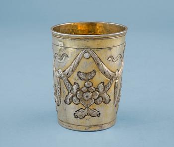 237. A BEAKER, gilt silver. Unknown master (1773-94). Assay master Andrei Titov Moscow 1786. Height 8,5 cm, weight 90 g.