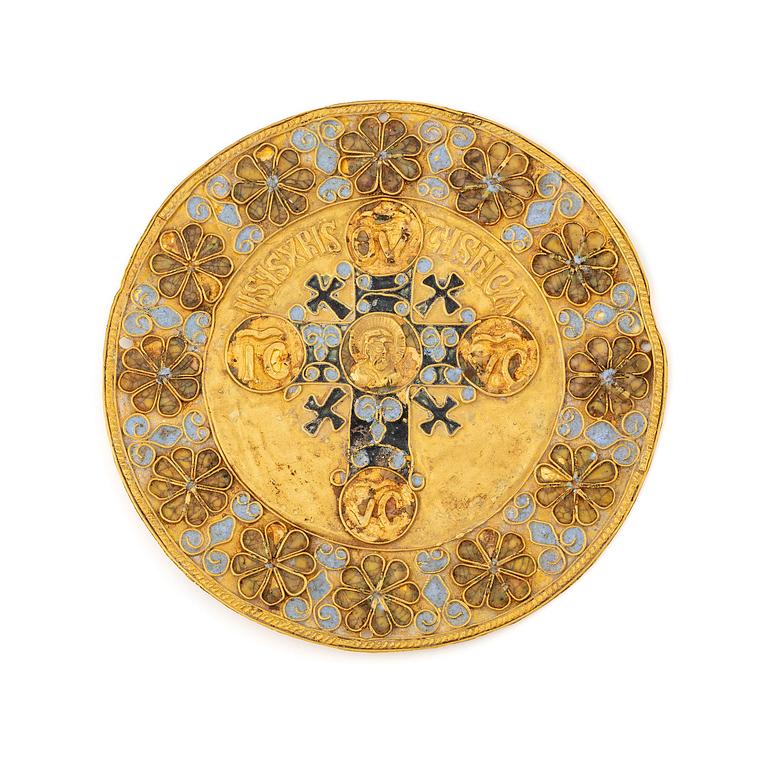 A modern Byzantine-style gold and enamel plaque.