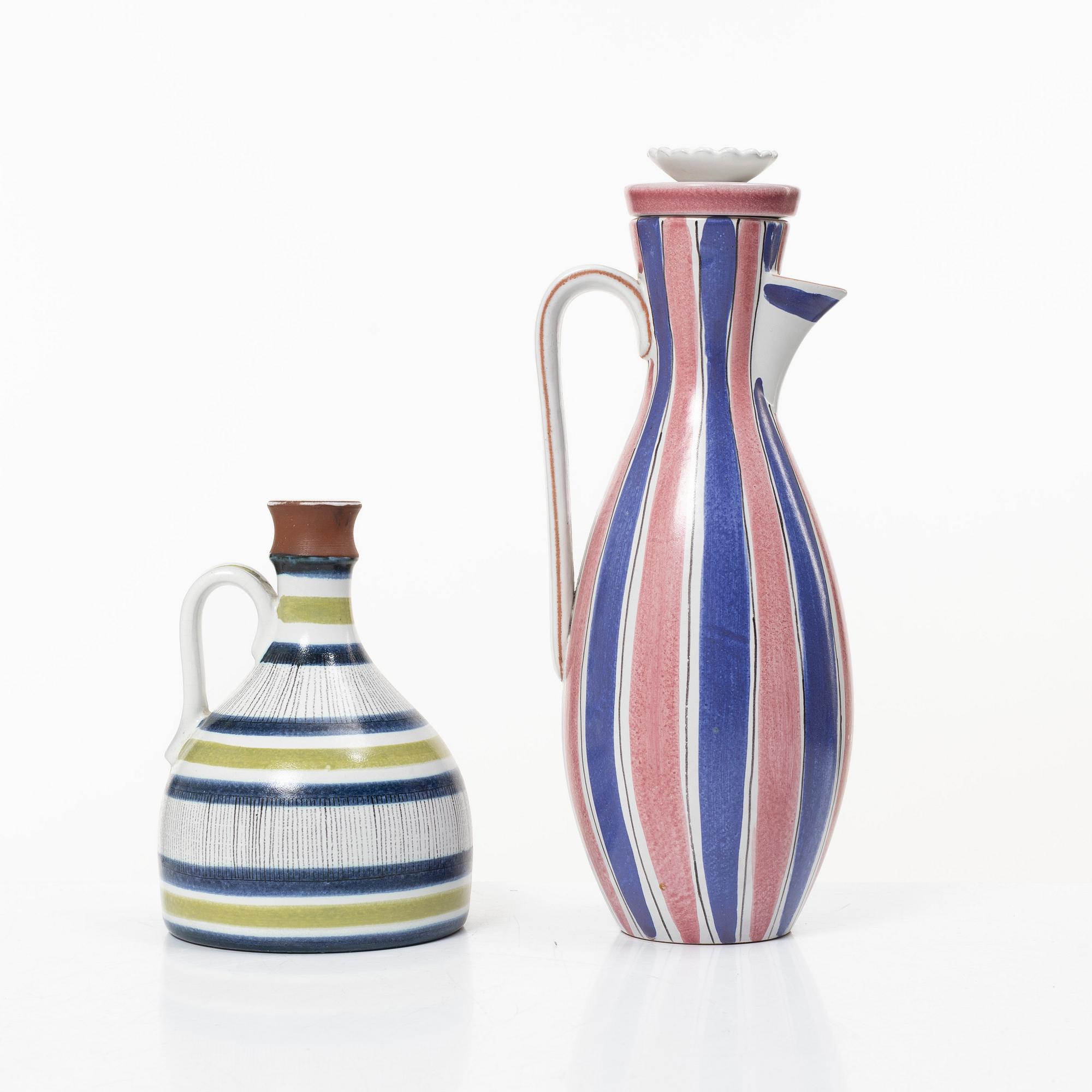 Stig Lindberg, Two faience jugs, Gustavsberg Studio.