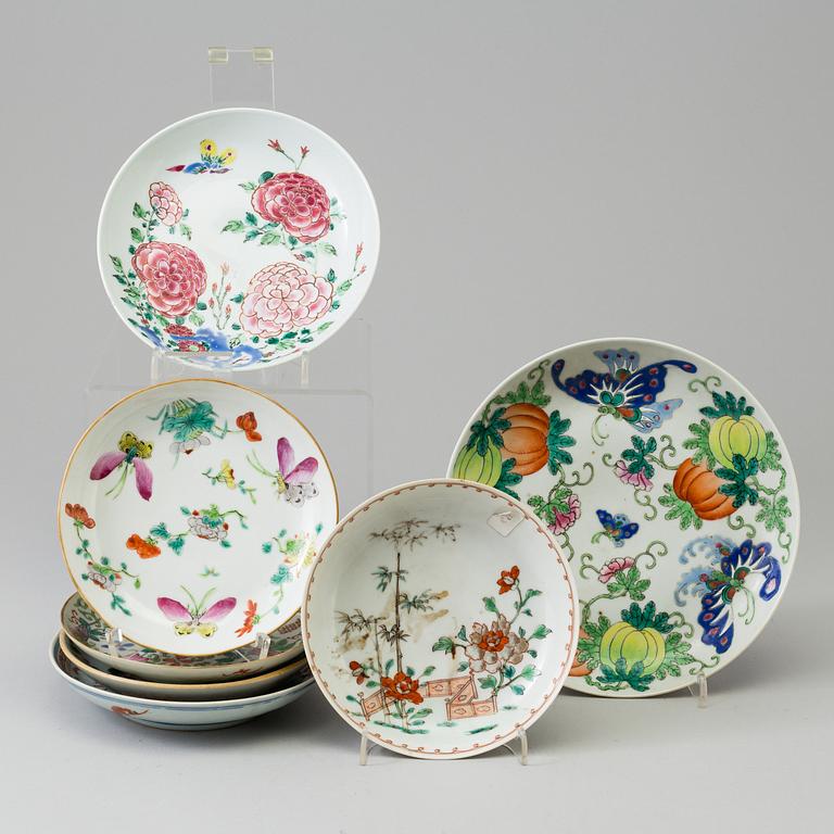 Seven famille rose dishes, Qing dynasty.