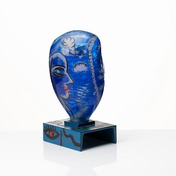 Ulrica Hydman-Vallien, a painted glass and iron sculpture of a face, Sweden.