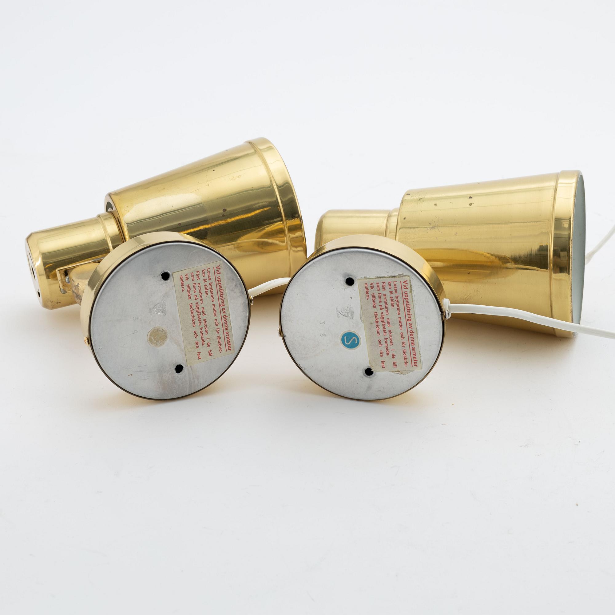 Vägglampor, ett par, Bröderna Johansson Autometall, Skellefteå, 1960-tal.