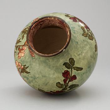 A John Bennett art pottery vase, painted with cherry blossom branches, New York 1880.