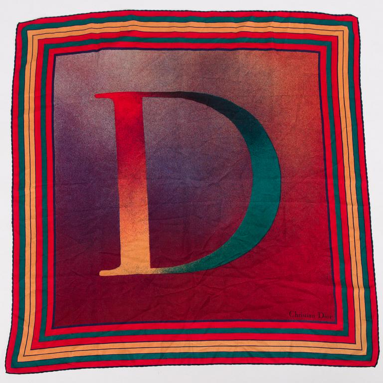 CHRISTIAN DIOR Two Silk Scarfs.