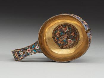 A Russian silver-gilt and enamel kovsh, makers mark possibly Gustav Klingert, Moscow 1899-1908.