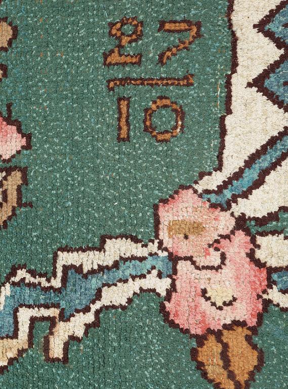 CARPET. Knotted pile (Flossa). 543 x 307,5 cm. Signed Fo SY (?) 1927 (Einar Forseth).