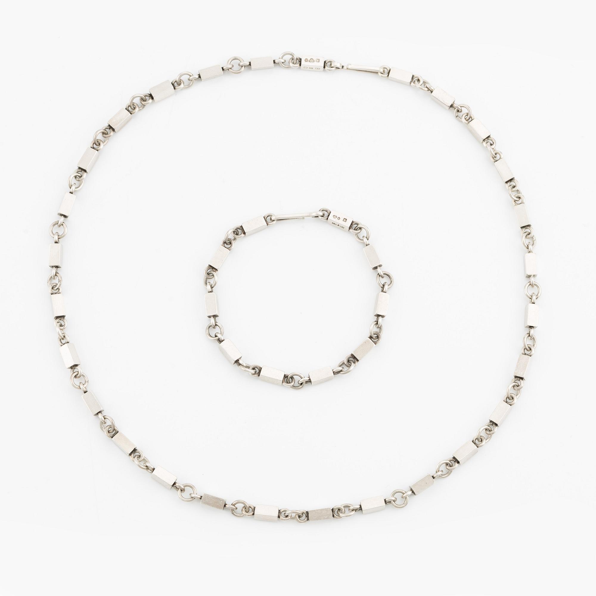 Wiwen Nilsson, necklace and bracelet, bar links, silver.