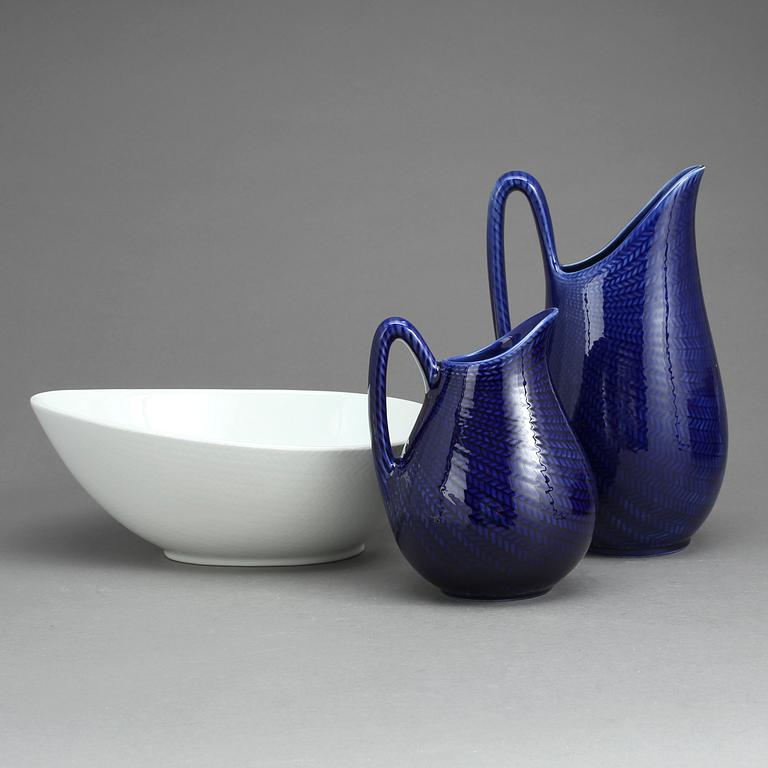 SERVISDELAR, 3delar, flintgods, "Blå Eld", Hertha Bengtsson, Rörstrand, 1965-66.
