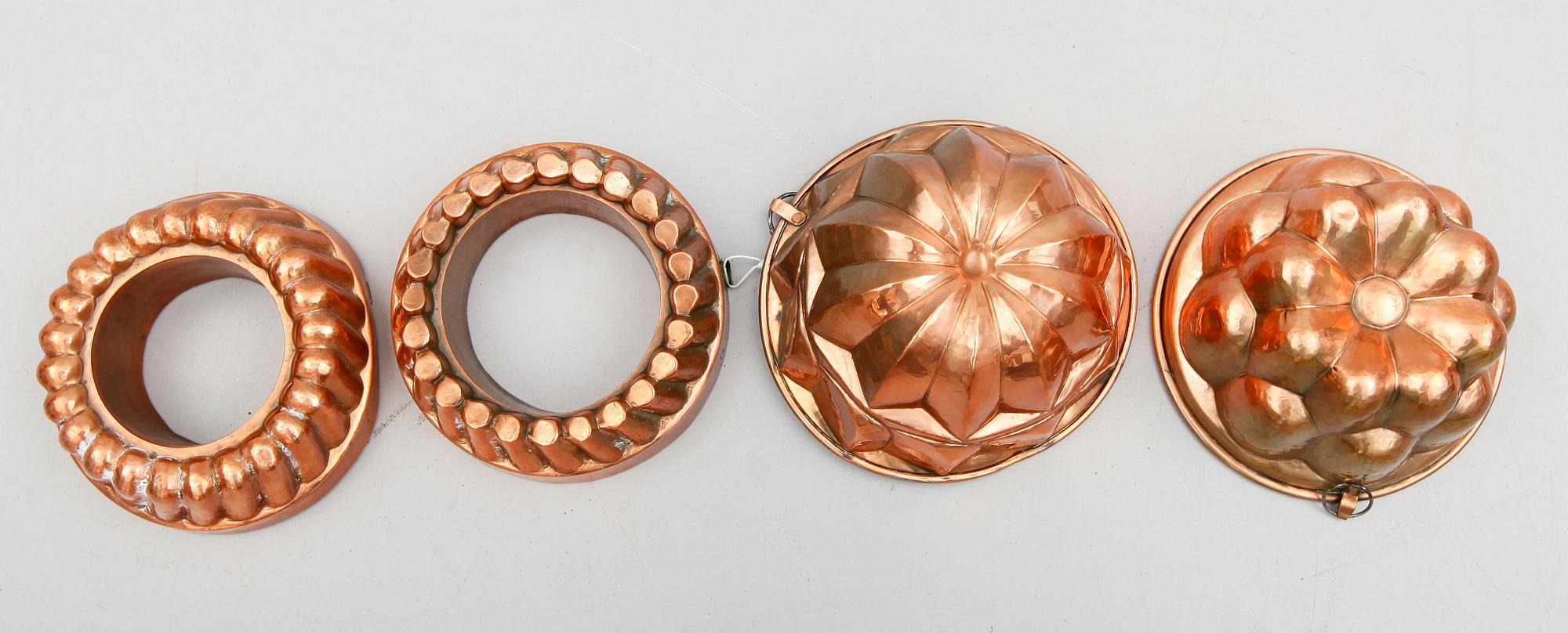 ALADÅBFORMAR, 4 st, koppar, sekelskiftet 1900.