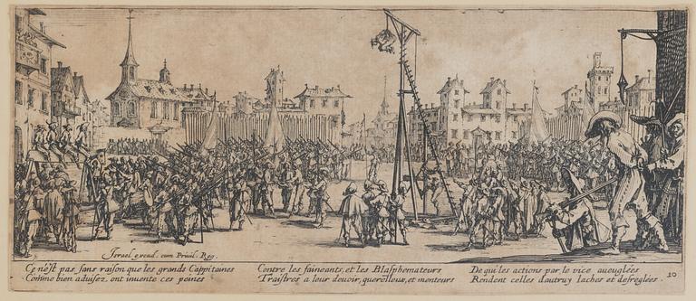 JACQUES CALLOT, the complete set of 18 etchings, 1633, second and third state mixed in the set.