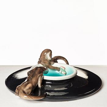 Felice Tosalli, a "Lontra su piatto" creamware dish, Lenci, Italy 1930's.