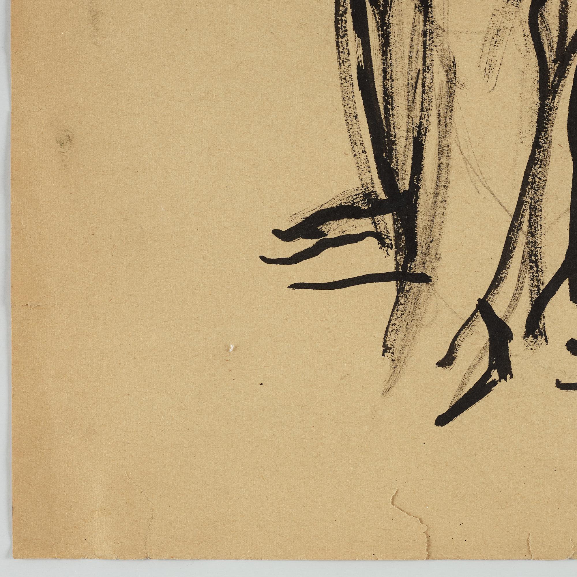 Bengt Lindström, tusch och kol på papper, stämpelsignerad, 1940-tal, intygad av Curt Aspelin a tergo.