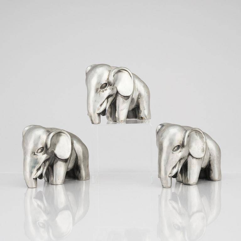 Björn Trägårdh, a set of three pewter sculptures of elephants, Svenskt Tenn, Stockholm 1984-85, model 1734.