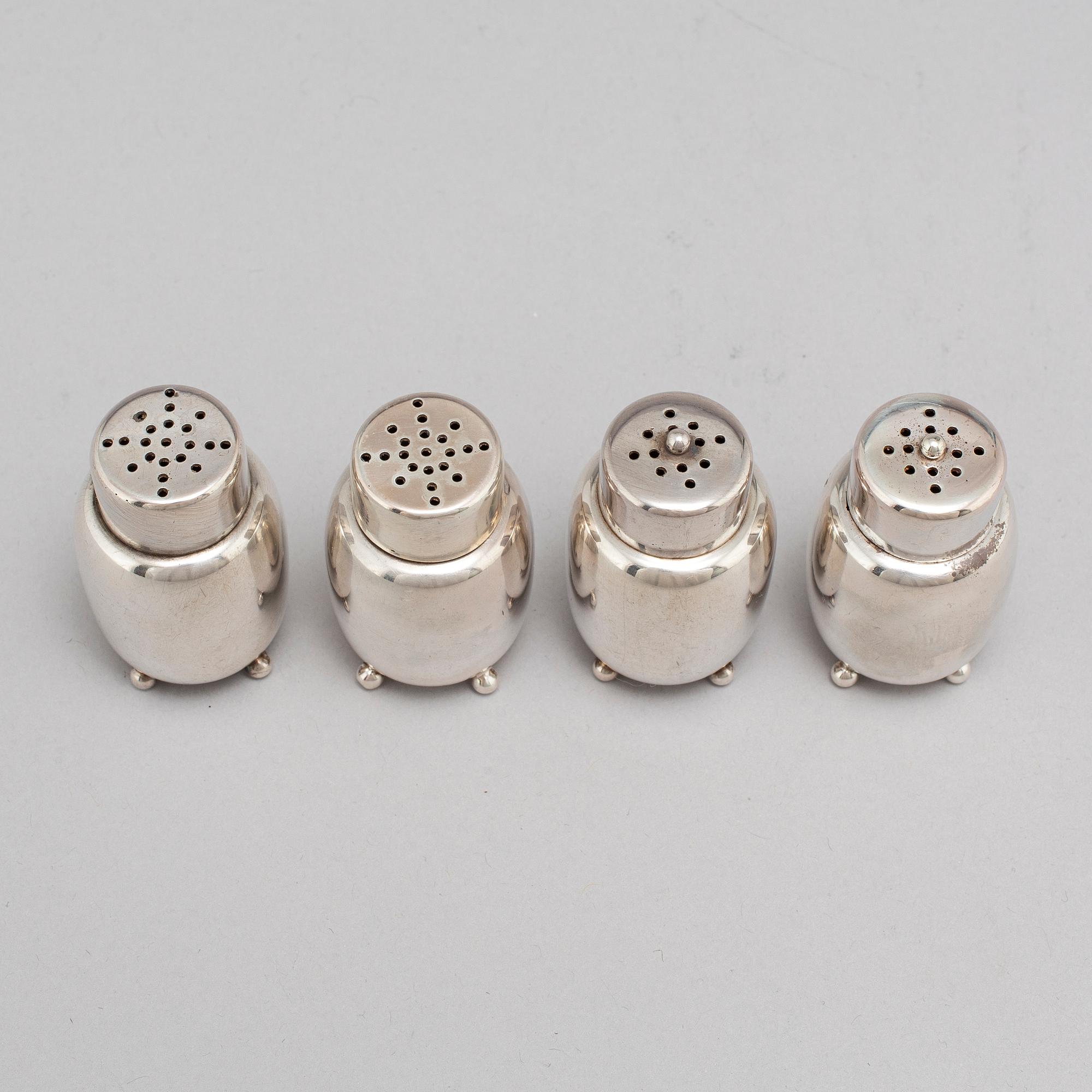 Mogens Bjørn-Andersen, salt och pepparkar, 4 st, silver, Bornholm.