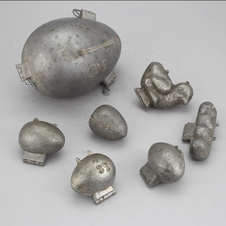 PARTI MARSIPAN- CHOKLADFORMAR, 10 st, tenn, 1900-tal.