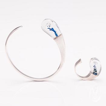 BJÖRN WECKSTRÖM, ARMBAND och RING "Mikroner", sterling silver och akryl. Lapponia 1974 och 1976.