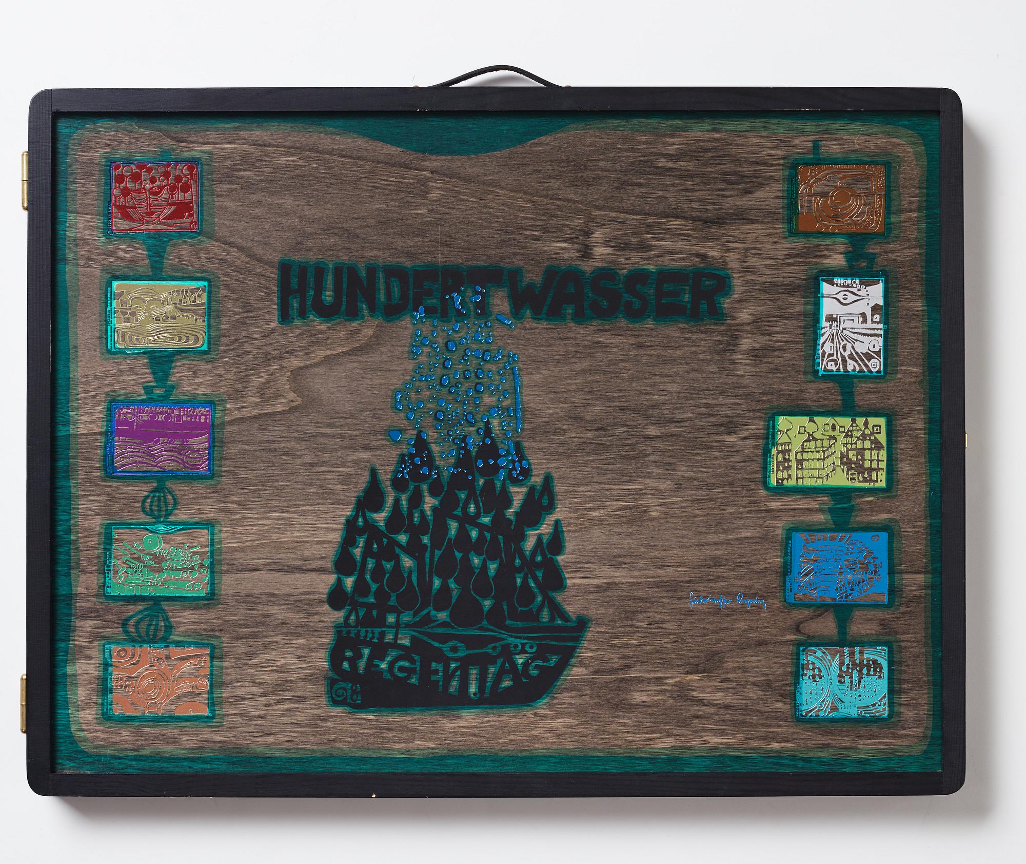 Friedensreich Hundertwasser, kompletta portfölj om 10 färgserigrafier med metallprägling.