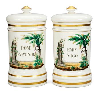 A pair of French porcelain jars with covers, 19th cent second half.