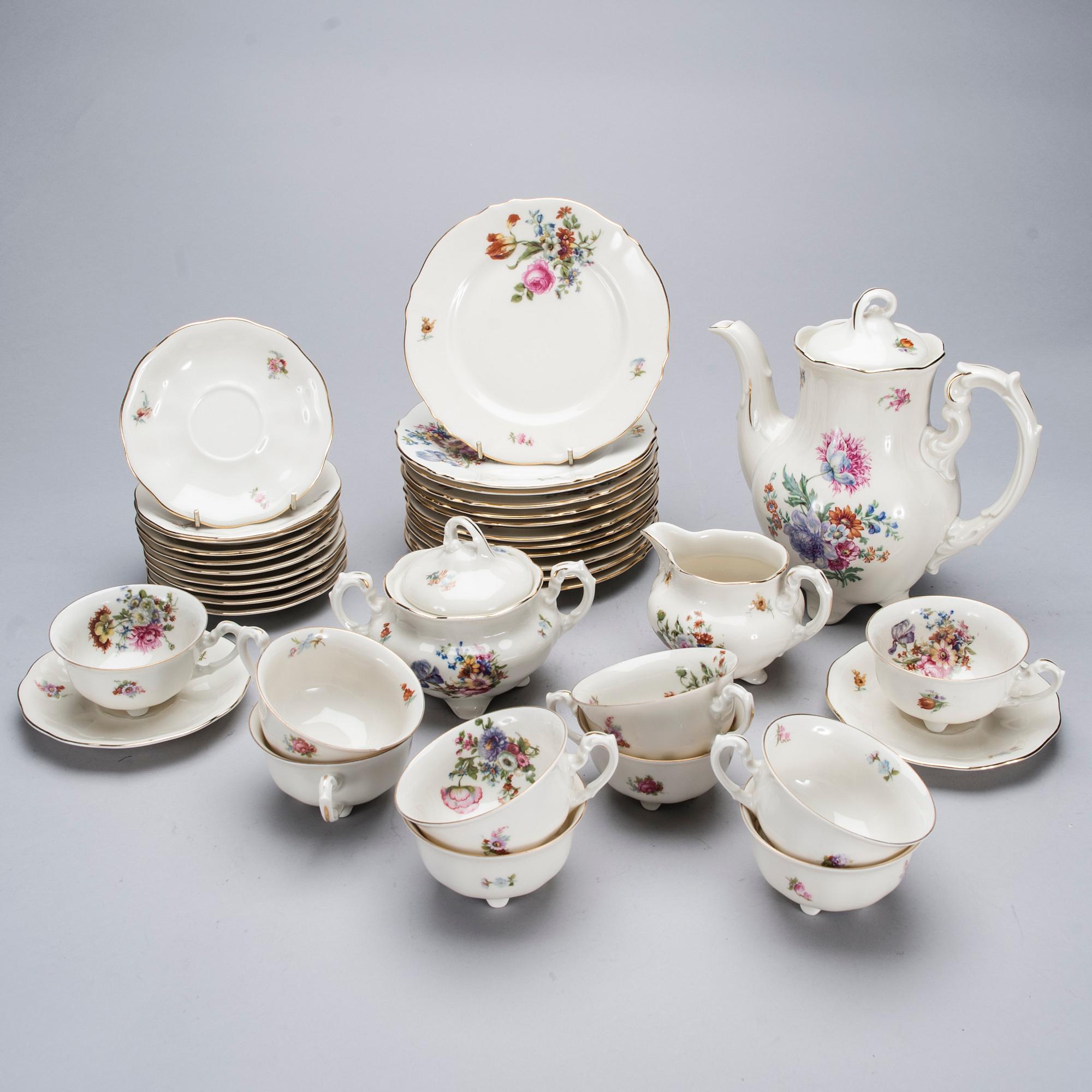KAFFESERVIS, 37 delar, porslin, Königszelt, Tyskland. 1930/40-tal.
