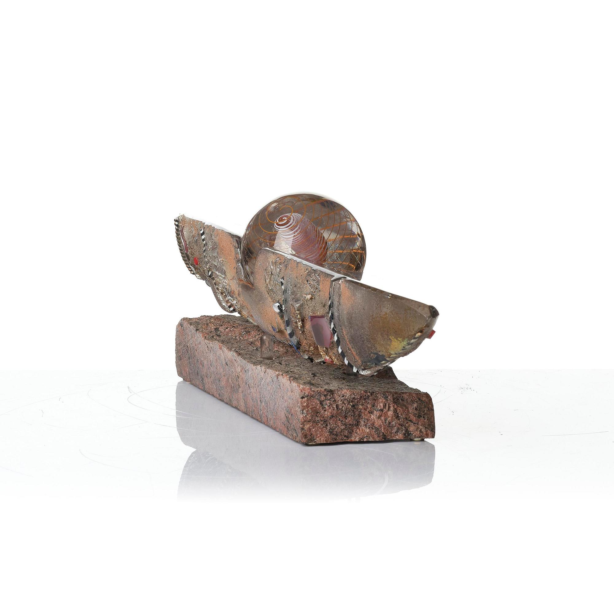 Bertil Vallien, a unique sand cast glass sculpture of a boat, Kosta Boda, Sweden, 1980s.