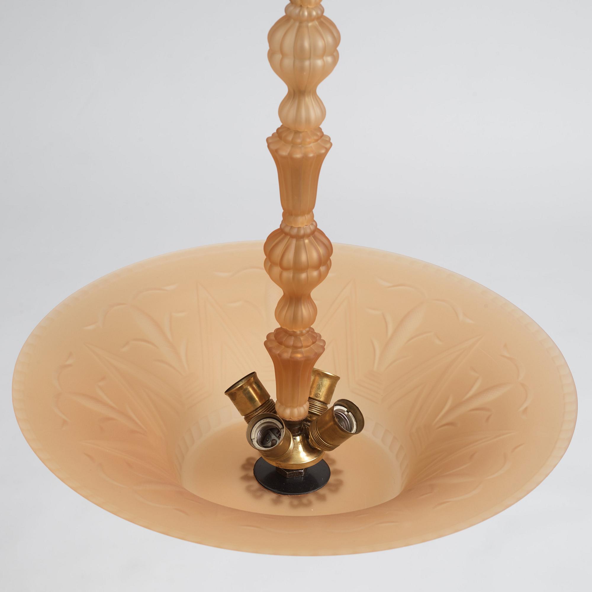 Edward Hald, & Erik Tidstrand, a ceiling lamp, Nordiska Kompaniet & Orrefors, executed ca 1926.